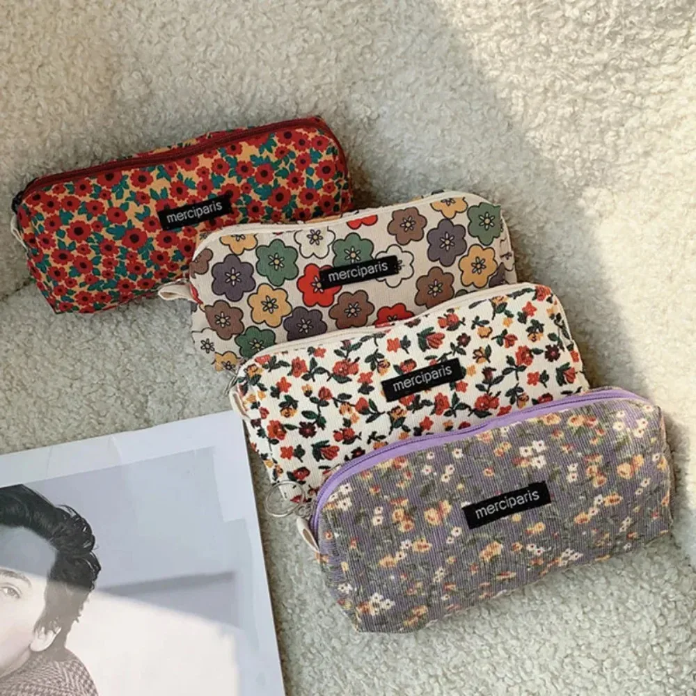 trousse de toilette de voyage en velours côtelé pour femme, pochette à rouge à lèvres, porte-monnaie, sac de rangement, sacs à maquillage, trousse scolaire, étui à maquillage