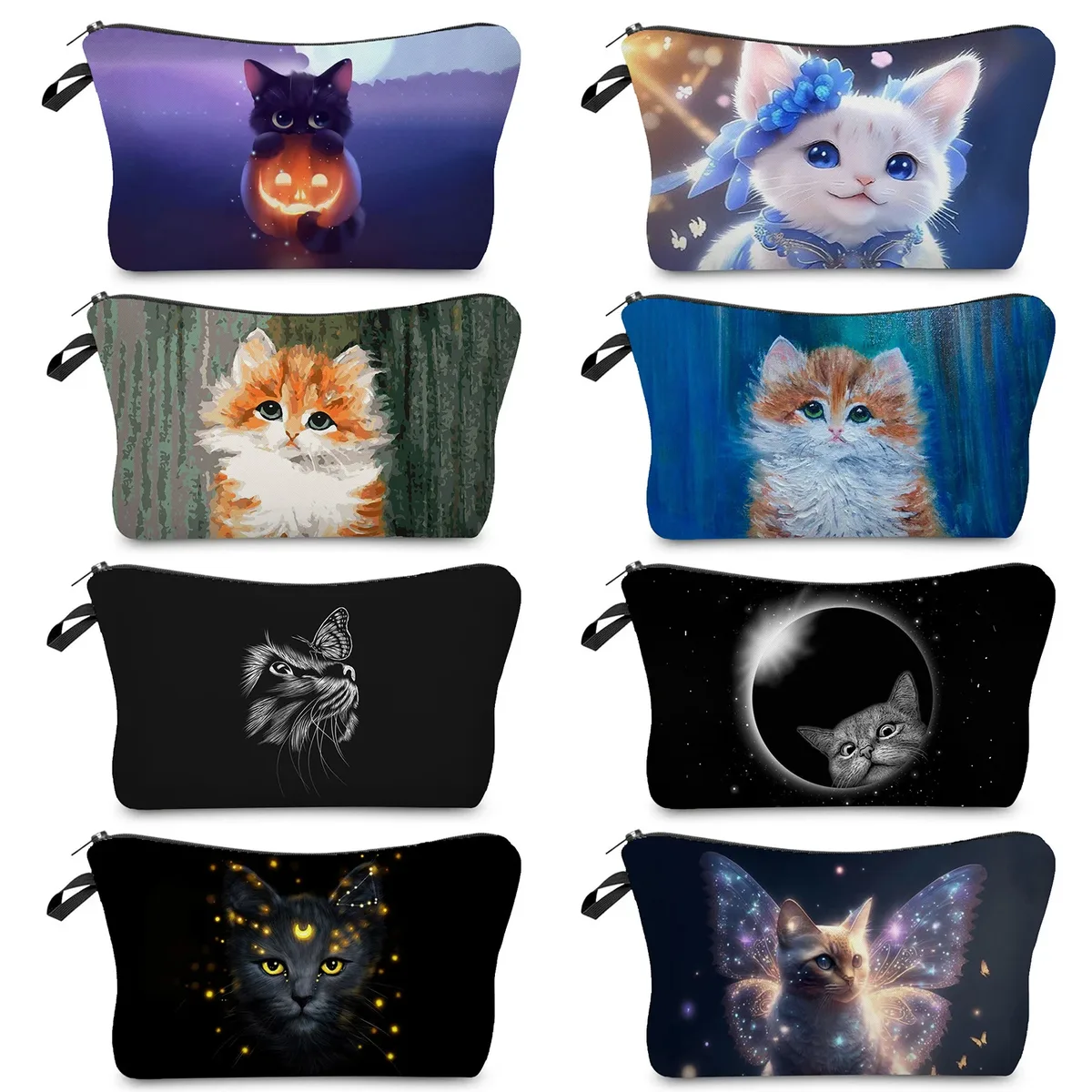 trousse à cosmétiques avec imprimé chat animal de dessin animé 3d pour femme, mini trousse de maquillage décontractée, étui à crayons personnalisé, extérieur, plage, voyage, mignon