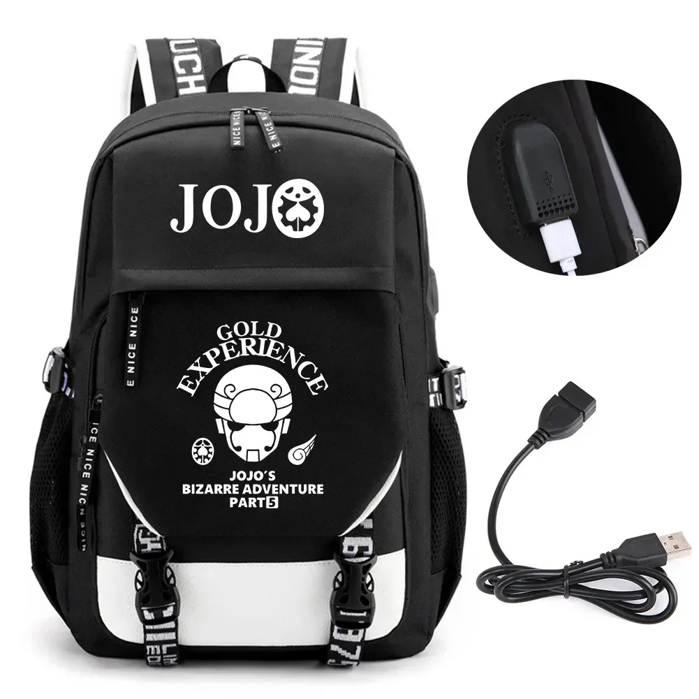 sac à dos de voyage pour ordinateur portable garçon et fille, chaîne anime jo jonathan joes killer golden experience, sacs à livres scolaires mochila, port usb