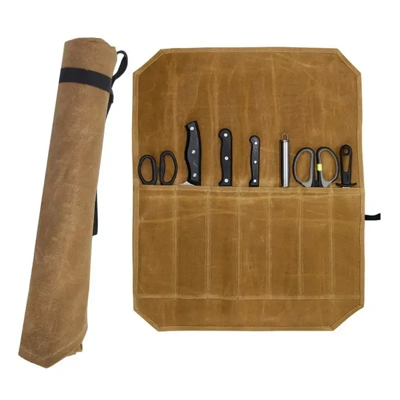 étui à couteaux de chef en toile cirée, plusieurs compartiments, sac de rangement durable pour outils de cuisine, étui de transport pour la cuisine à domicile et en extérieur