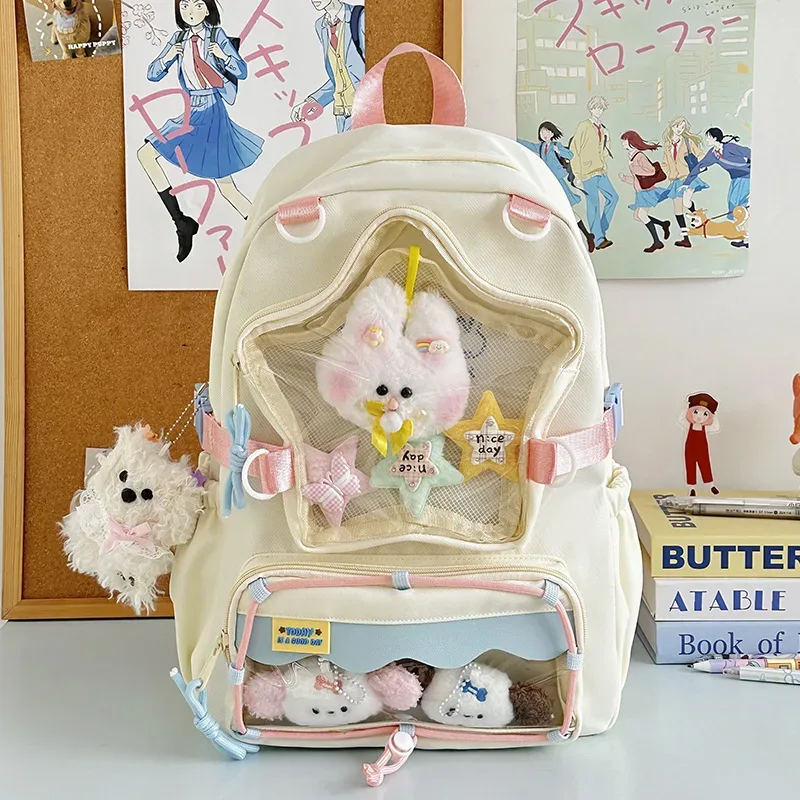 sac à dos transparent star pour femme, sac à dos d'étudiante, sac ita, grande capacité, sacs mignons, portables et légers pour femme