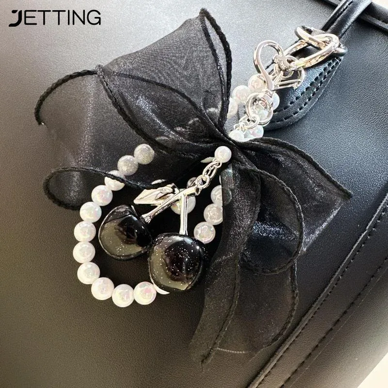 1/2 pièces mode perle cerise dentelle porte-clés chaîne sac charme tressé corde à la mode porte-clés pour sac à dos pendentif accessoires