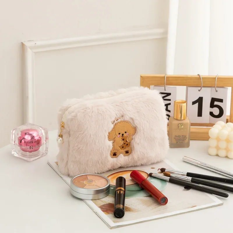 sac à cosmétiques en peluche pour filles, sac de rangement de grande capacité, porte-poudres de maquillage, cadeau pour filles, école coréenne, étudiant