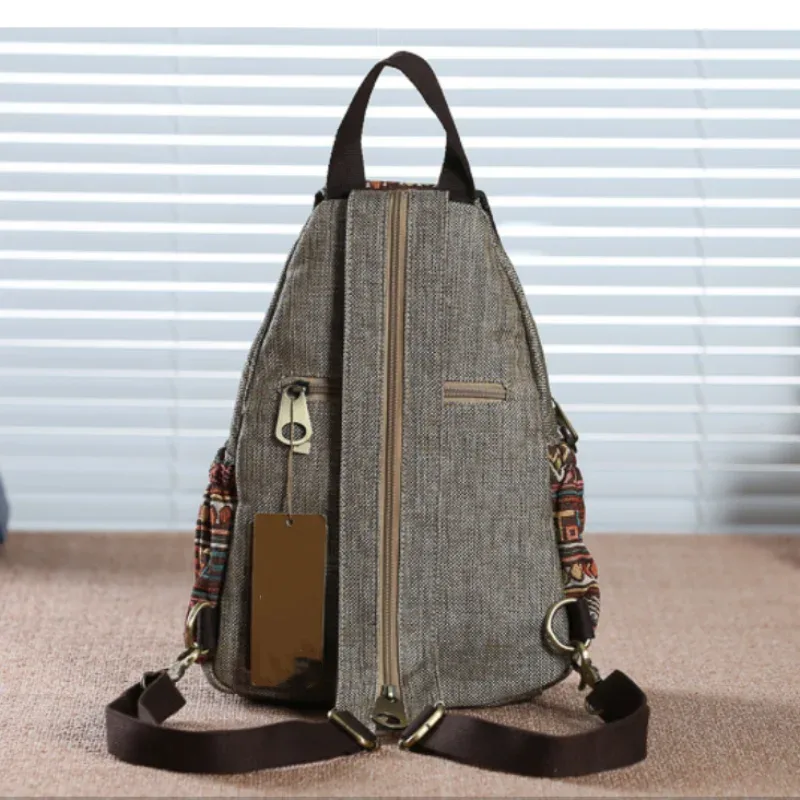 sac à dos rétro en toile brodée pour femmes, bretelles souples, sac à dos à rabat ethnique, cartable léger, sac de voyage pour filles