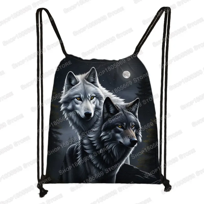 sac à dos loup hurlant sous le clair de lune et tigre coloré pour hommes et femmes, sacs à cordon de proximité en plein air, sacs de voyage pour étudiants