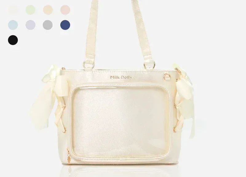sac à main lolita de grande capacité pour filles, sac à bandoulière carré, solide, ruban de satin, original, style japonais, initié itabag