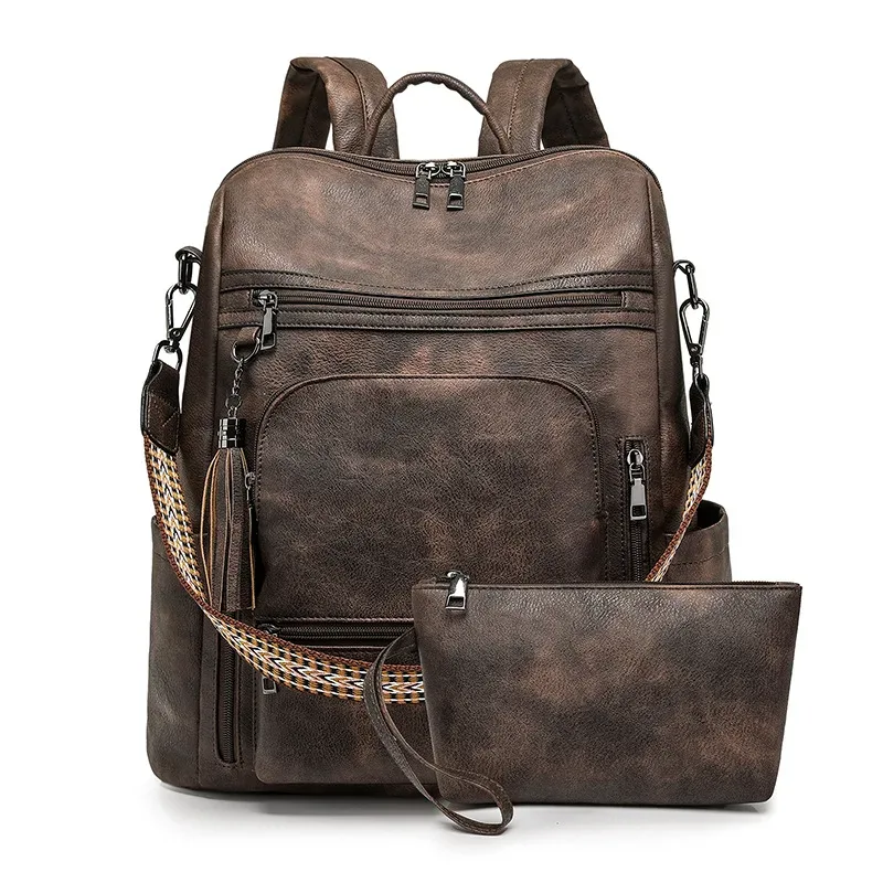 sac à dos/bandoulière portefeuille en cuir pu imperméable et antivol pour femme, grande capacité, style rétro, idéal pour les voyages, le travail et les études.