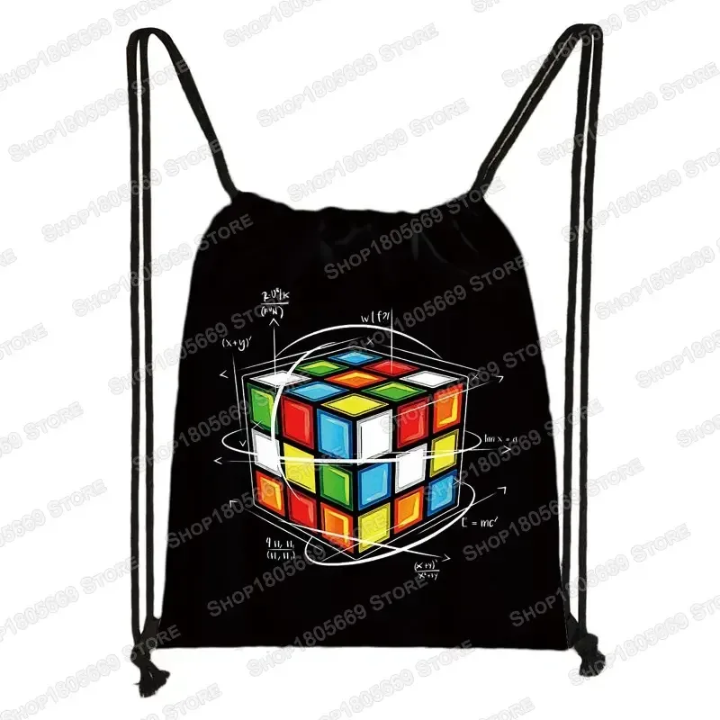 sac à dos magique cube imprimé avec cordon de serrage, sacs de rangement cubo magico pour voyage formule mathématique, sac à dos d'école pour garçons et filles, sac de jour pour enfants