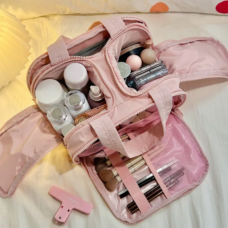 trousse de maquillage pour femmes, grande capacité, organiseur de cosmétiques de voyage avec plusieurs compartiments, trousse de toilette pour accessoires de soins de la peau