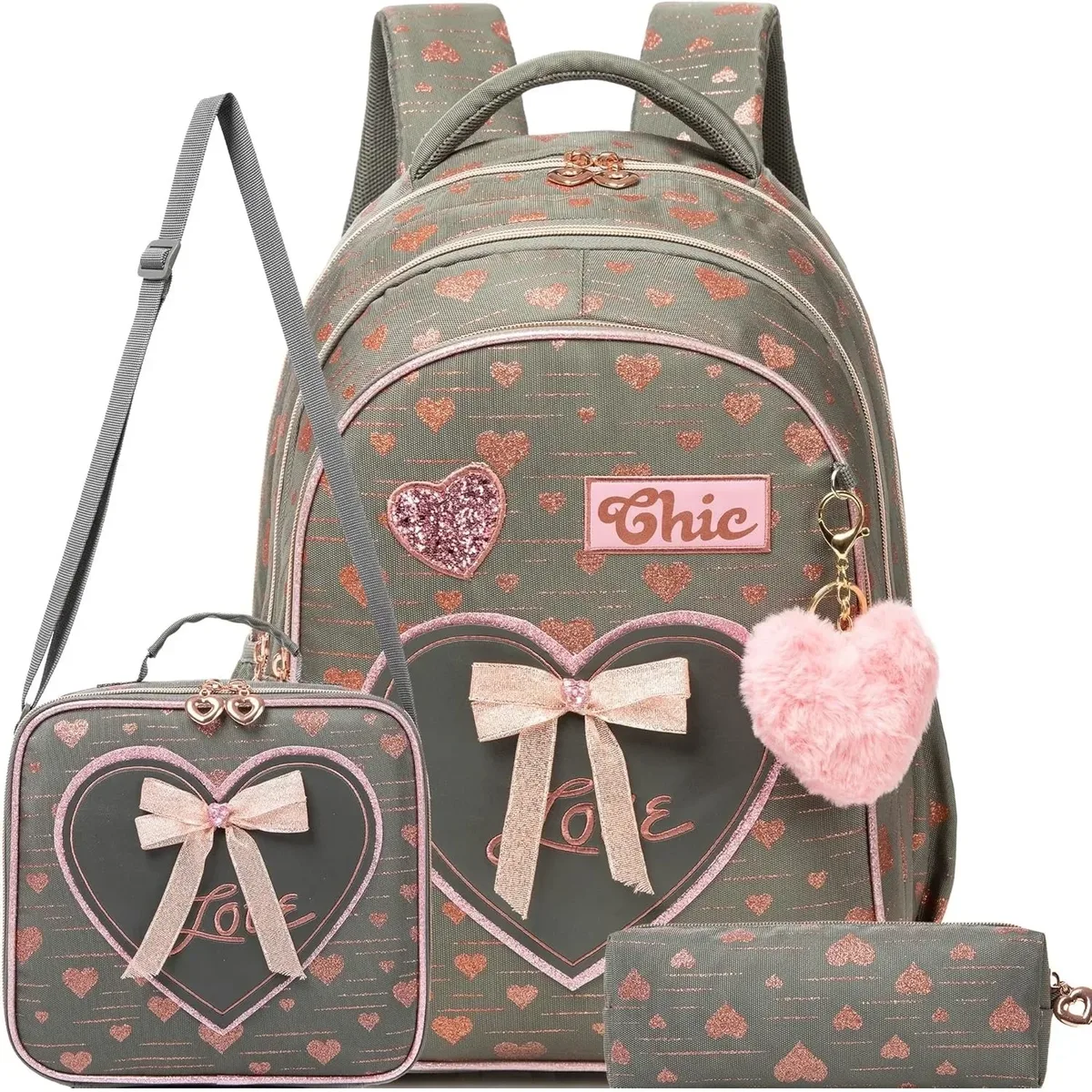 ensemble de 3 sacs à dos d'école pour filles, avec fourre-tout et trousse à crayons, sac à livres primaire léger pour enfants, mochila de retour à l'école