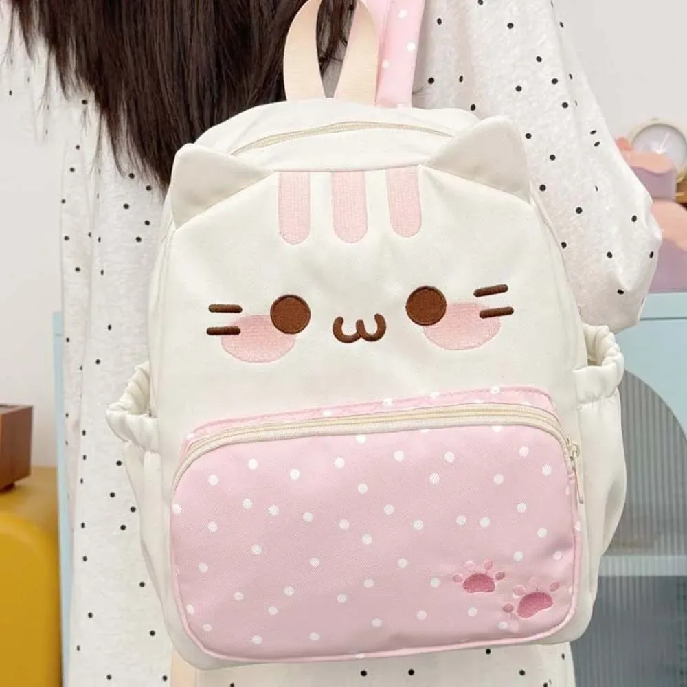 sac à dos pour chat de style japonais, grande capacité, design avec oreilles 3d, sac à dos kawaii léger, bretelles réglables, sac à dos à pois.