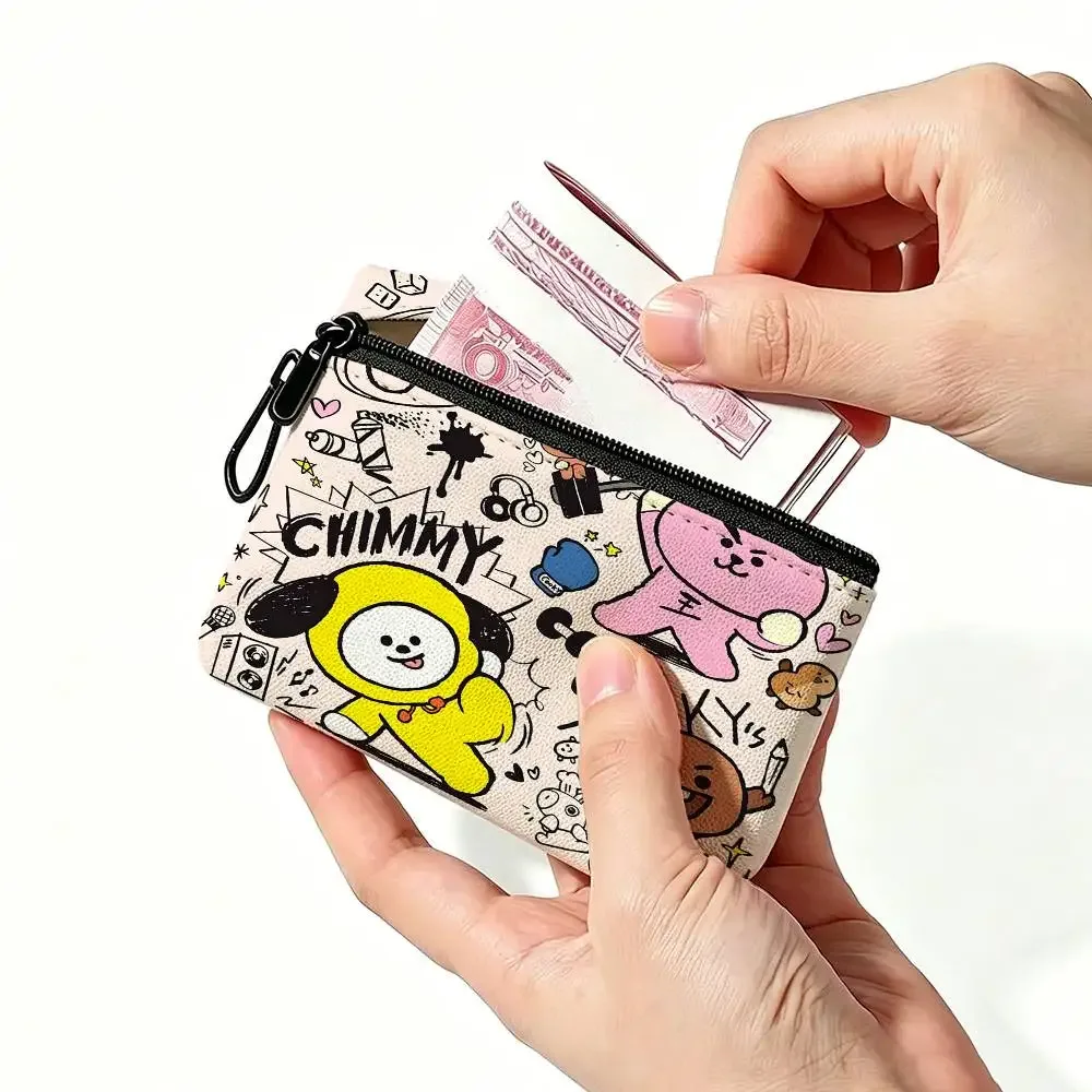 petite bourse à monnaie mignonne bt21 en tissu oxford, pochette de rangement multi-usages pour clés, cartes, pièces de monnaie