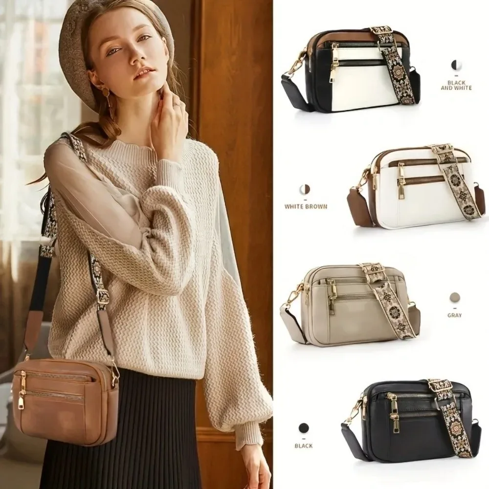 sac à bandoulière multifonctionnel rétro, fermeture éclair, sangle réglable, petit sac carré