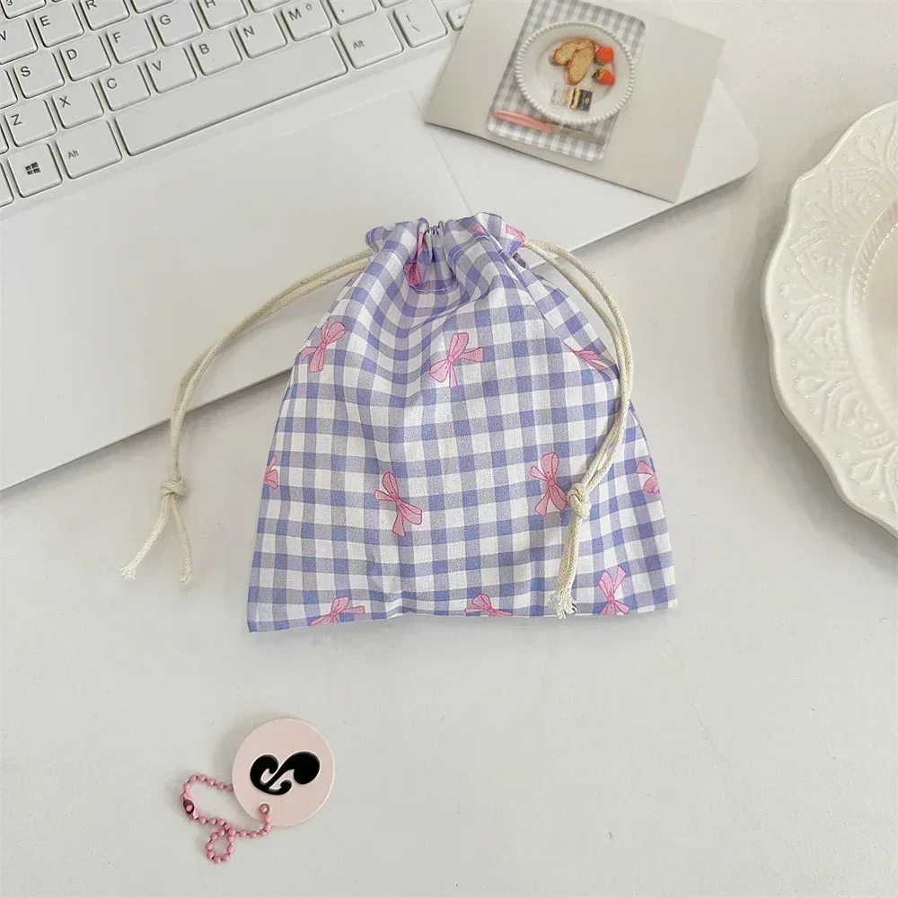 sacs à cordon imprimés en grille, sac à main pour femmes, porte-monnaie, pochette pour clés, rouge à lèvres, sac de rangement pour bijoux, sac anti-poussière, sacs à cordon