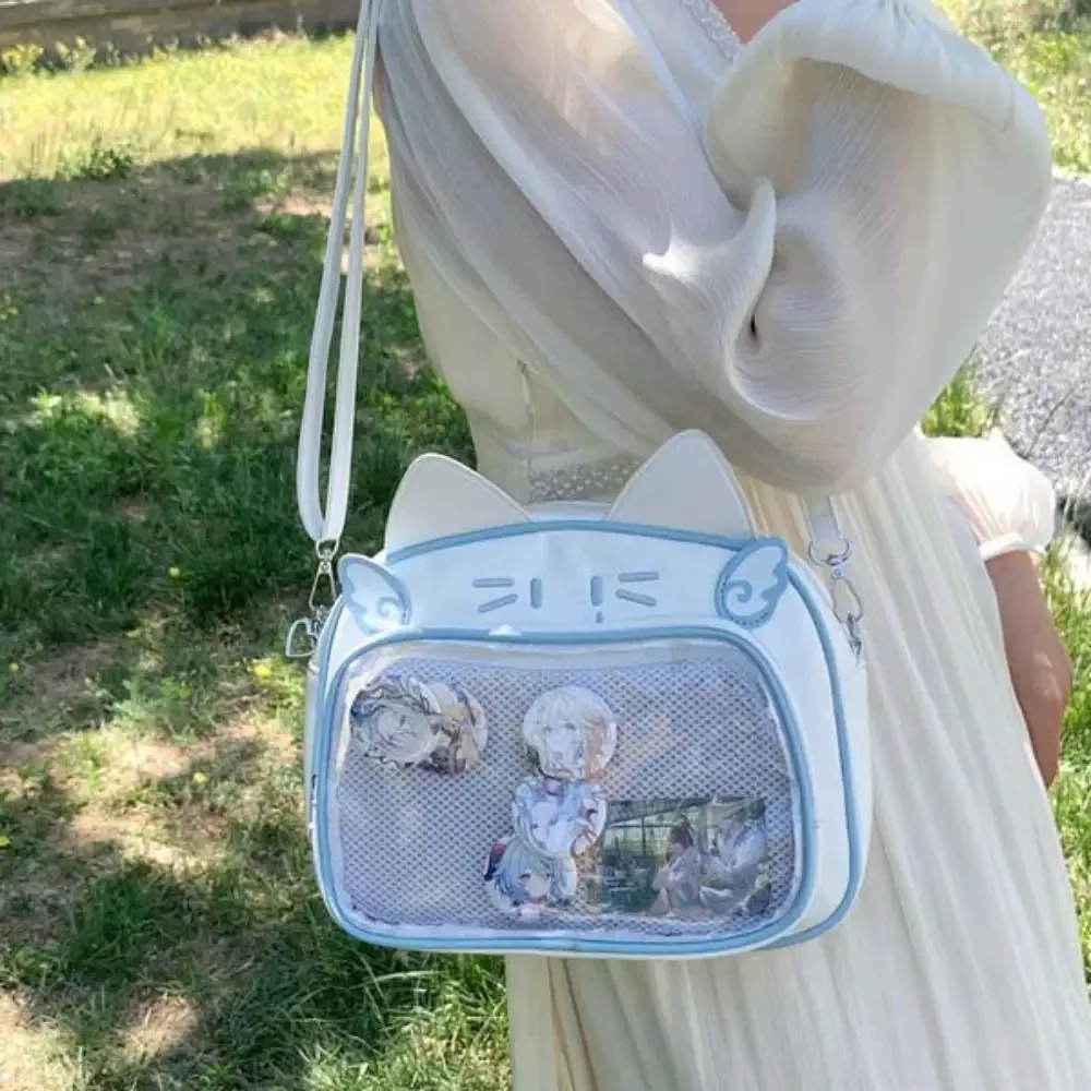 sac à fermeture éclair kawaii cat itabag, sac en coton, sac de rangement pour articles d'idoles, poche transparente, petit sac en pu, sacs à dos tendance pour femmes