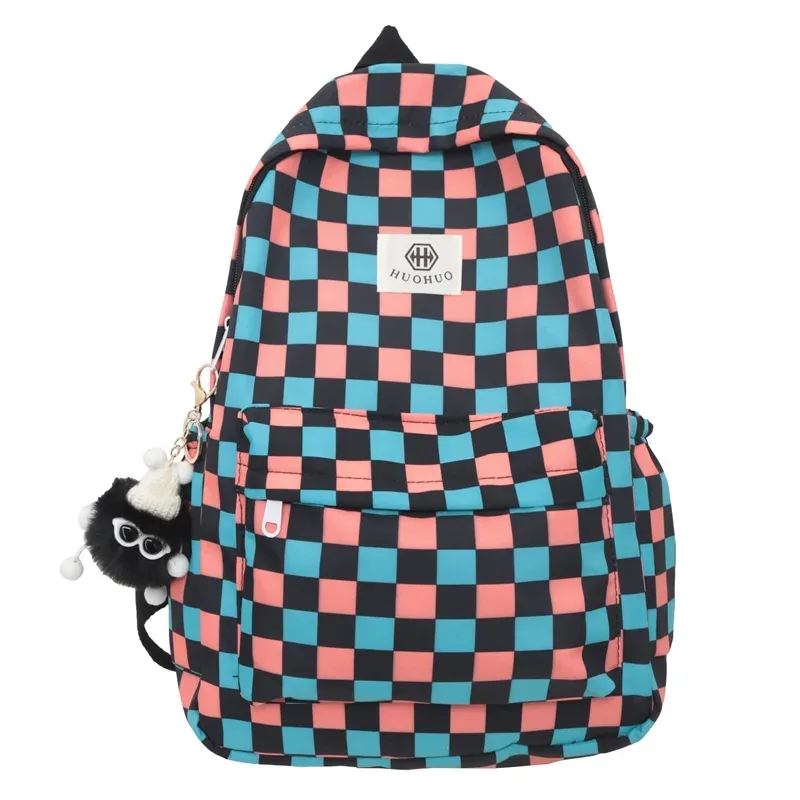 sac à dos décontracté à carreaux style rétro coréen et hongkongais pour étudiants, sac à dos de rangement à lettres, sac à dos double épaule pour femmes pour l'école et l'éducation