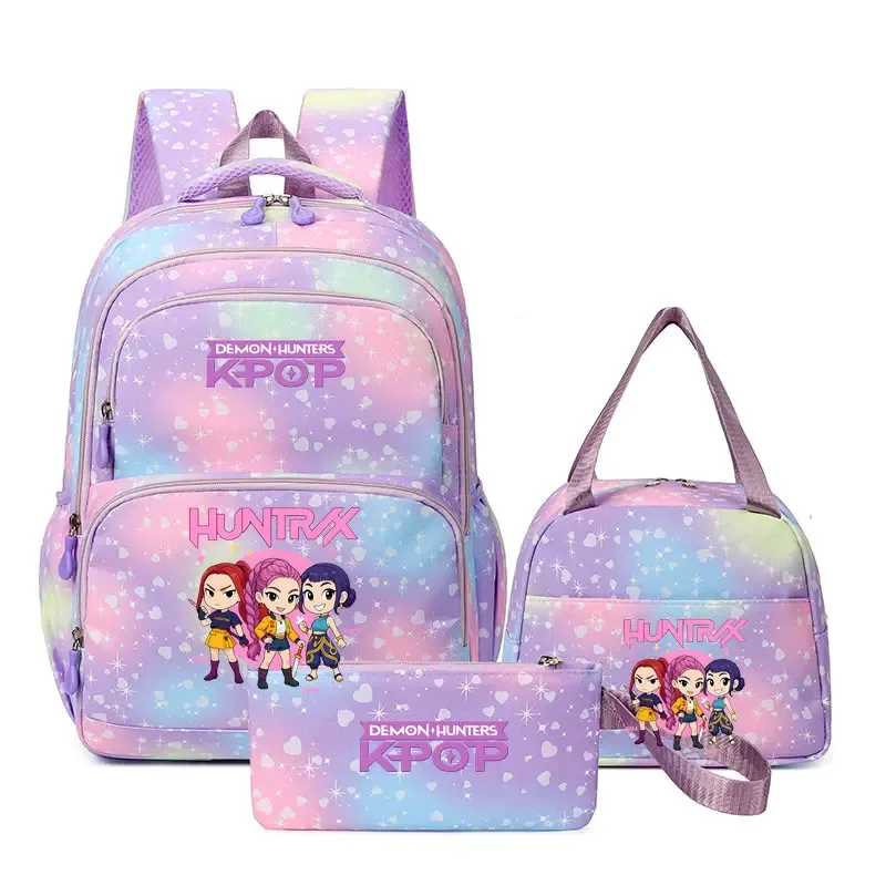 kpop demon hunters – sac à dos pour ordinateur portable pour filles, 3 pièces, sac à dos huntr/x pour adolescents, garçons et femmes, mochila de voyage pour usage quotidien