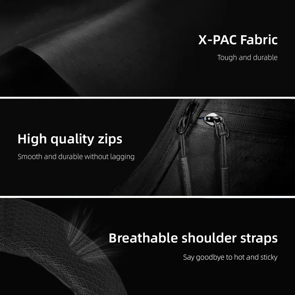 heroic knight – sac à bandoulière durable pour hommes, sac à bandoulière léger en tissu x-pac, sac à bandoulière de poitrine de voyage étanche, sac de taille décontracté