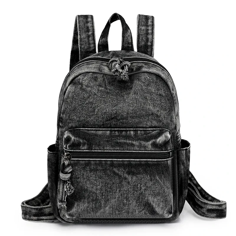 sacs à dos en denim délavé pour femmes, petits sacs de loisirs ou de voyage, style preppy, petits sacs à dos en toile, sacs de livre grill, mode