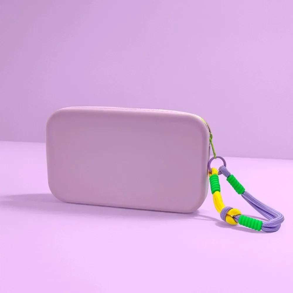 pochette de maquillage en silicone carrée, grande capacité, étanche, avec fermeture éclair, sac de rangement pour écouteurs et clés pour femmes et filles