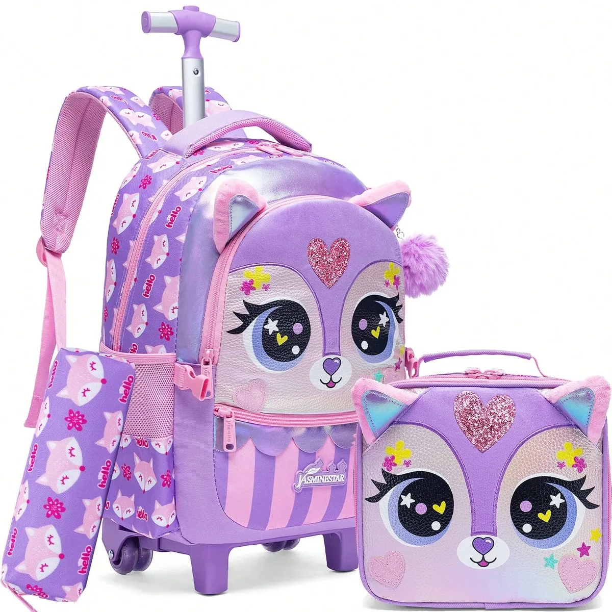 interrupteur sac à dos à roulettes pour filles, sacs à dos à roulettes pour élèves du primaire, bagages de voyage 3 en 1, valise à main, 3 pièces