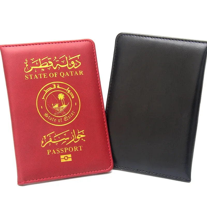 porte-passeport qatar, couverture de passeport de style moyen-oriental, étui en pu à la mode pour passeports, fente pour carte sim, organisateur de documents de voyage