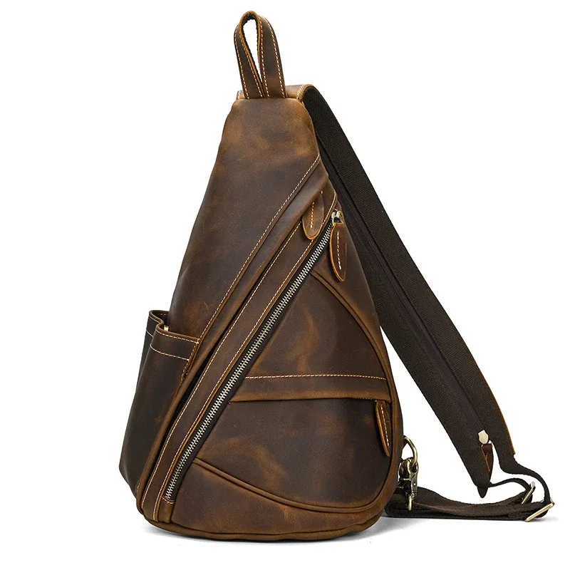 sac à dos de poitrine en cuir véritable pour motard, sacs d'équitation en plein air pour hommes, sacs à bandoulière pour hommes, cuir de vache, initié unique
