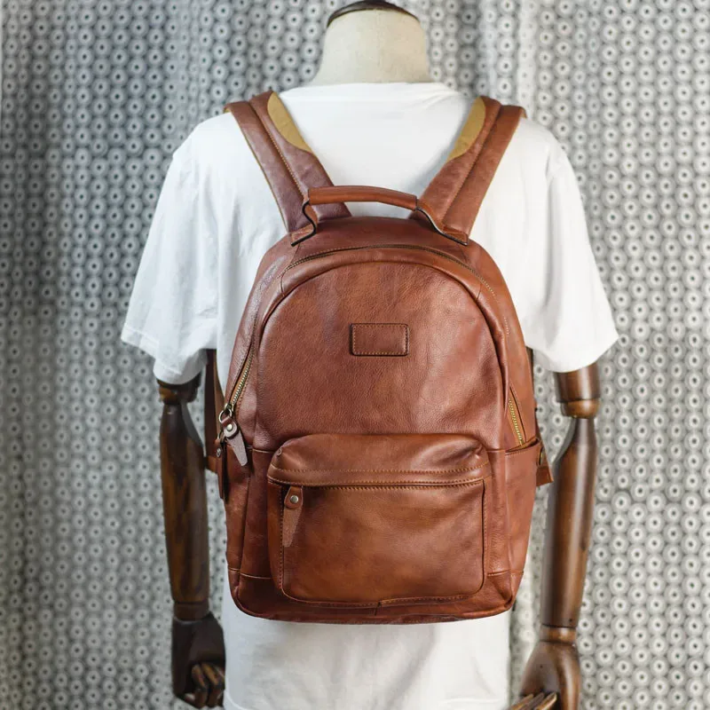 pndme – sac à dos vintage en cuir véritable pour hommes et femmes, sac de voyage de bonne qualité, simple, en cuir de vache naturel, pour ordinateur portable