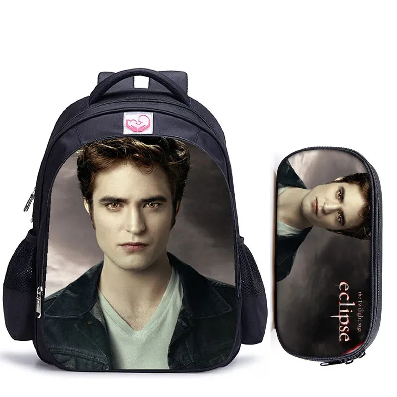 sac dos polyester twilight personnages imprimés pochette mesh latérale poche fendue ceinture air enfant adolescents usage école jour