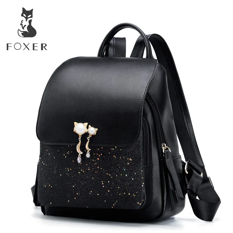 sac à dos femme foxer 2026 tendance avec sequins, pendentif chat, antivol, grande capacité, pour étudiante, trajets quotidiens et voyages