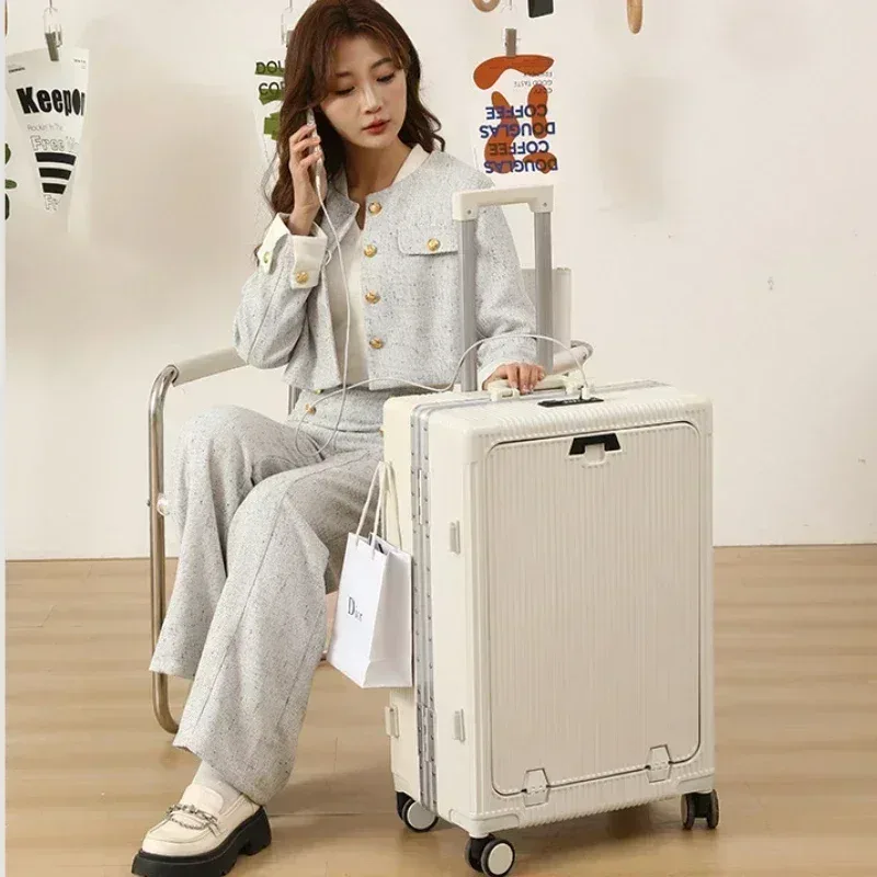 valise à roulettes grande capacité à ouverture frontale de 26 pouces, valise trolley abs+pc, valise avec chargeur usb sur roulettes
