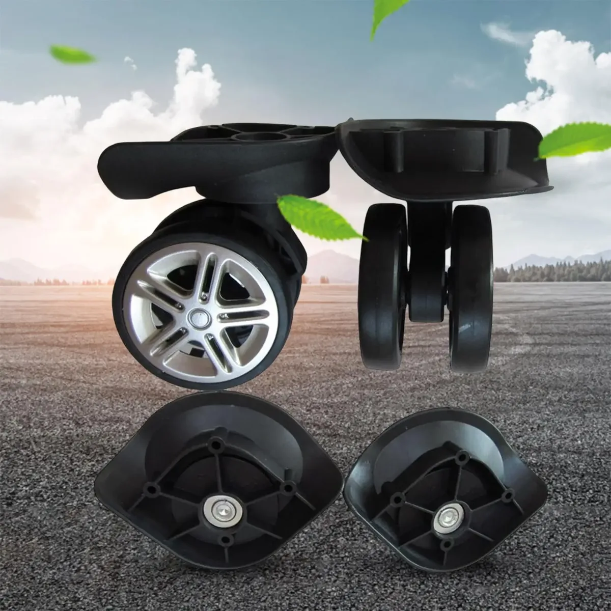 roues rechange bagages nylon noires pivotantes muettes diamètre cinquante huit millimètres usage voyage reparation accessoires