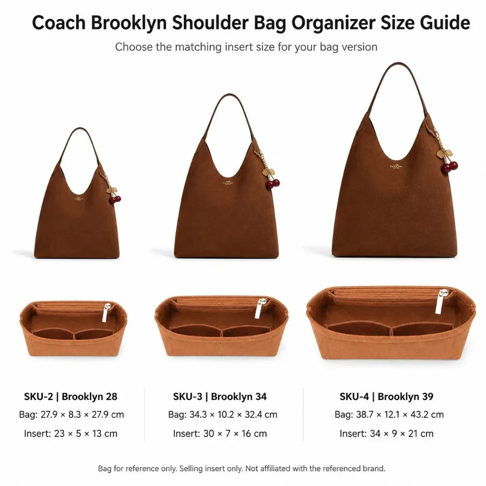 organisateur de sac en feutre pour sac à bandoulière coach brooklyn, insert de rangement structuré pour sacs fourre-tout 28, 34, 39 pouces