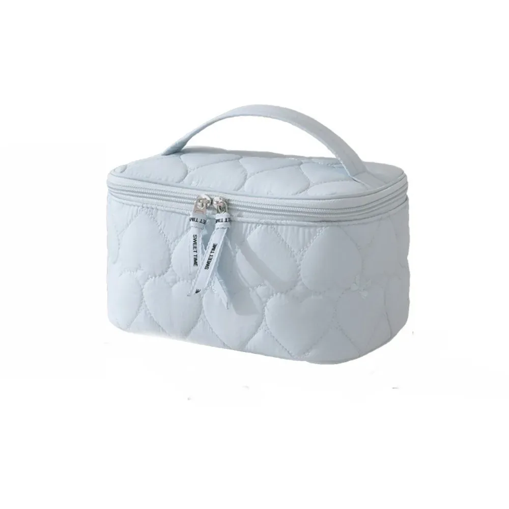 sac de maquillage de grande capacité pour femmes, sac de toilette de voyage étanche à imprimé cœur, sac de rangement de cosmétiques à double fermeture éclair, sac de rangement de cosmétiques à main pour dames