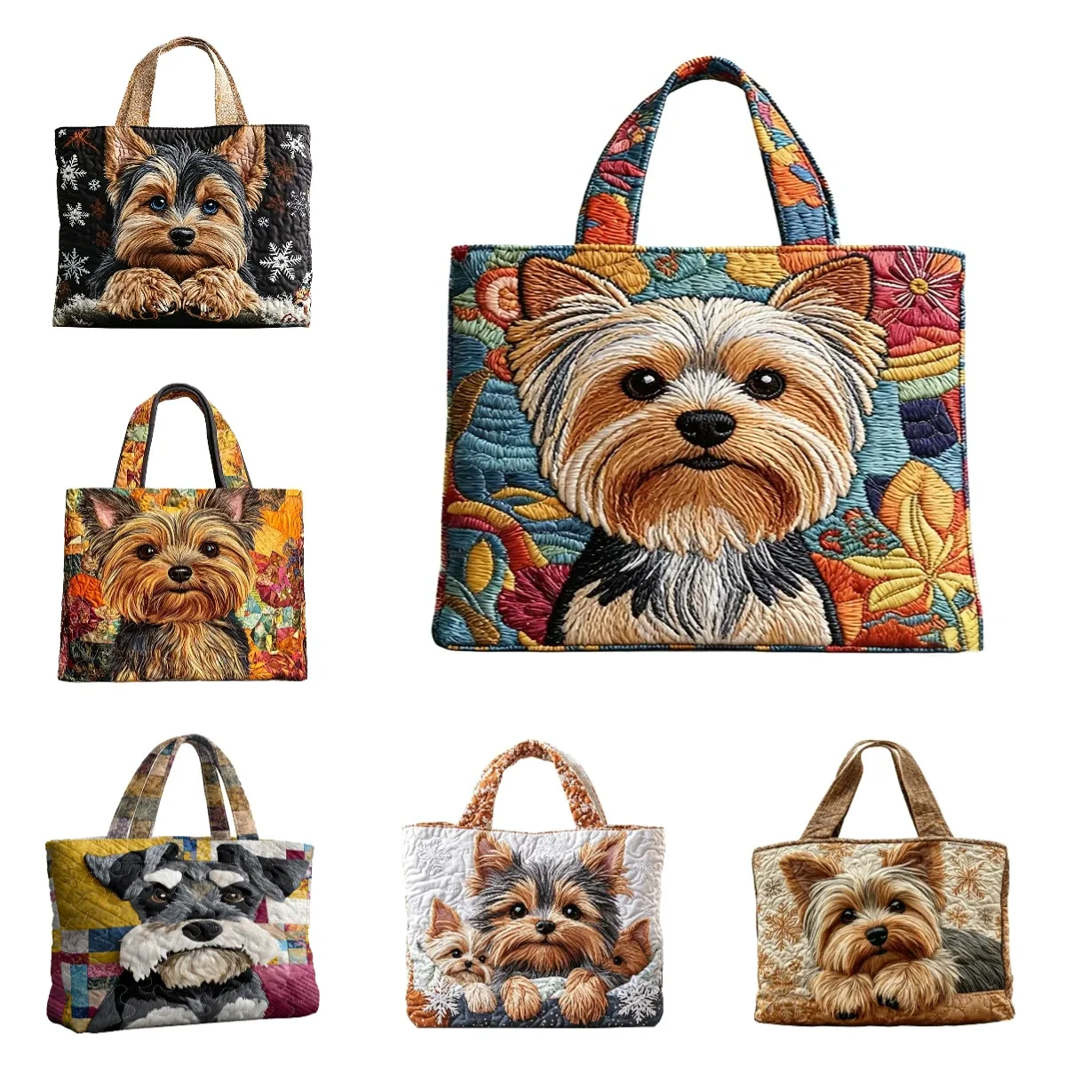 sac à main matelassé pour femme, motif chien yorkshire terrier amusant, sac à bandoulière décontracté pour le shopping quotidien
