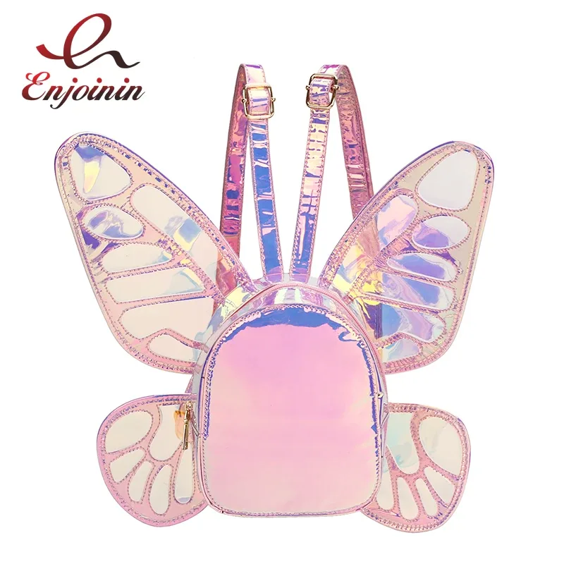 mode femmes laser mini sac à dos papillon ailes d'ange sac à dos pour filles voyage sac à dos décontracté sac d'école en cuir holographique