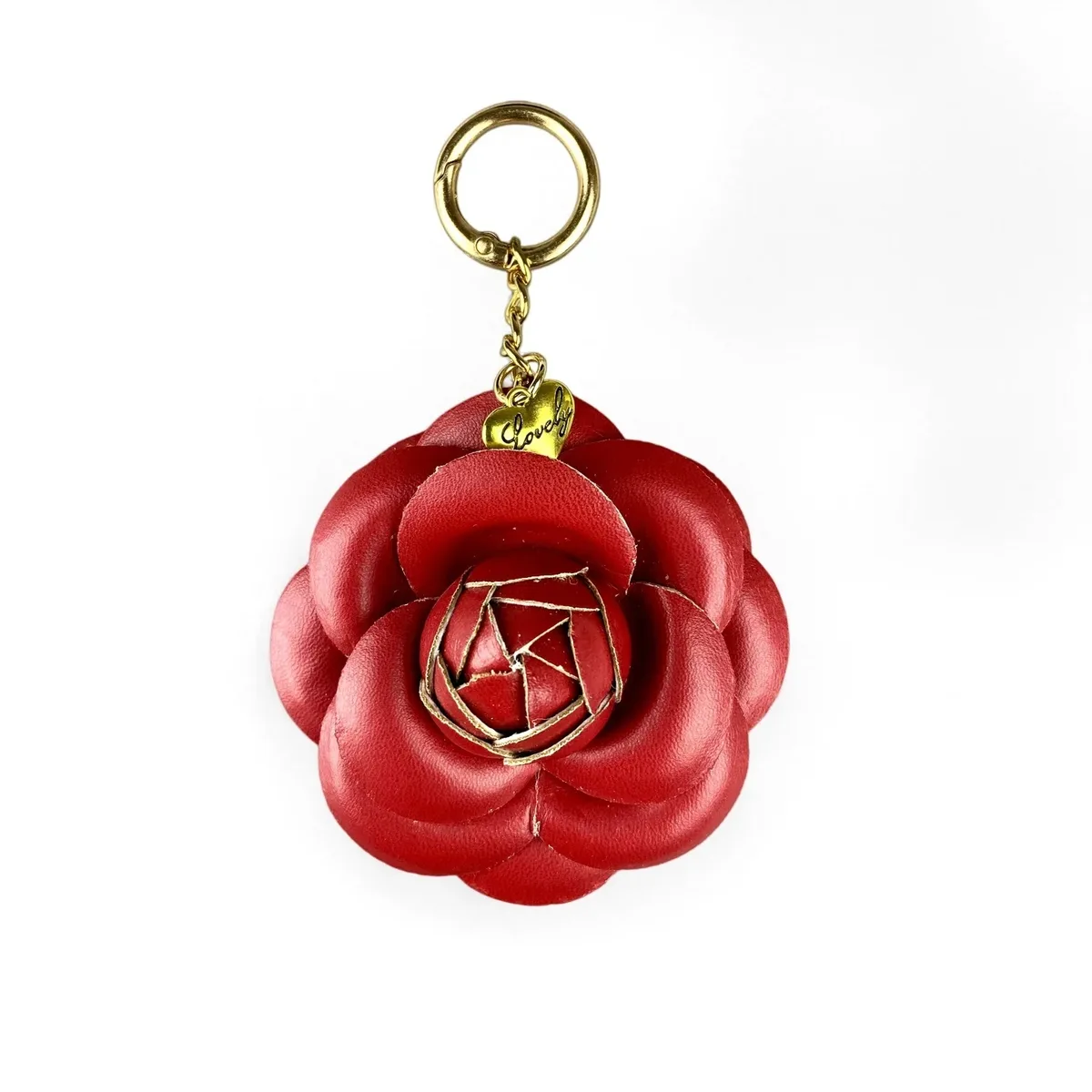 porte-clés élégant en cuir pu avec camélia, pendentif floral pour sac à dos, sac à main, breloque florale, cadeau pour femme, décoration esthétique