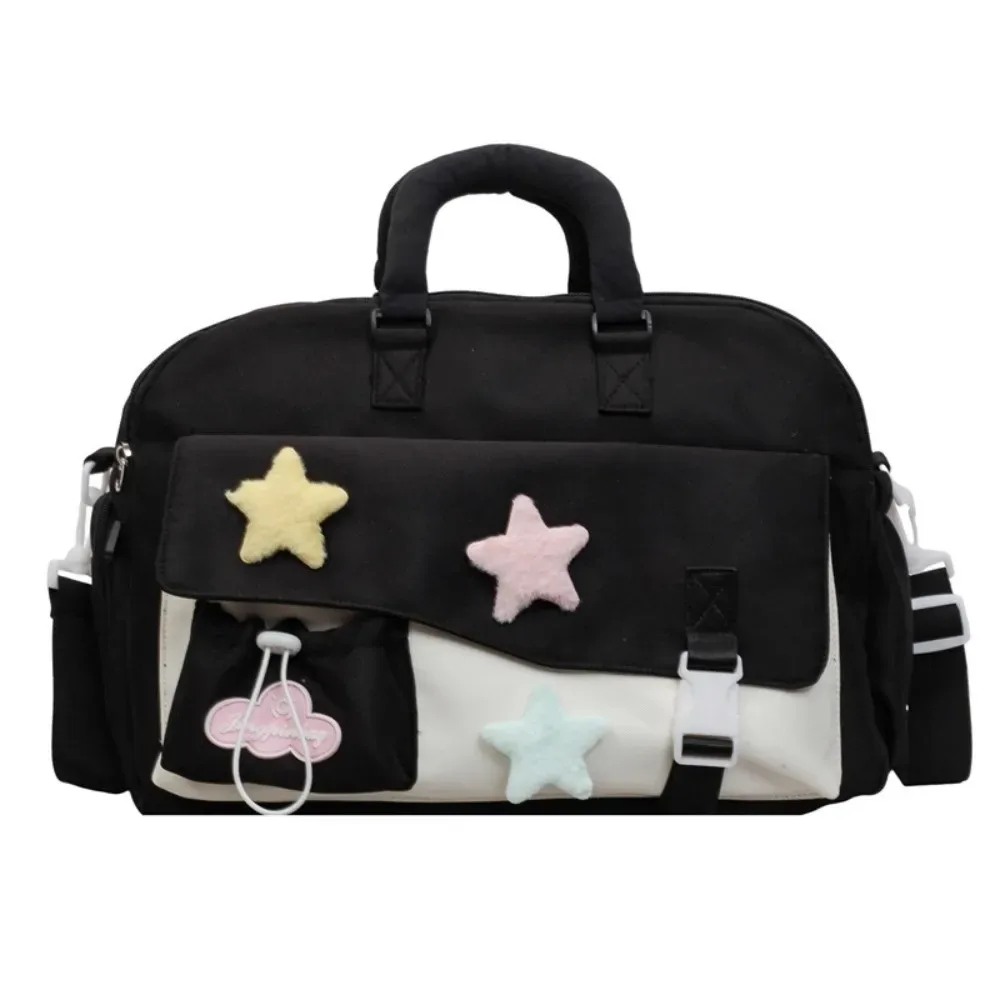 sac de voyage mignon de grande capacité, couleur macaron, sac à bandoulière portable multi-poches, sac à main en polyester motif étoiles pour les trajets quotidiens
