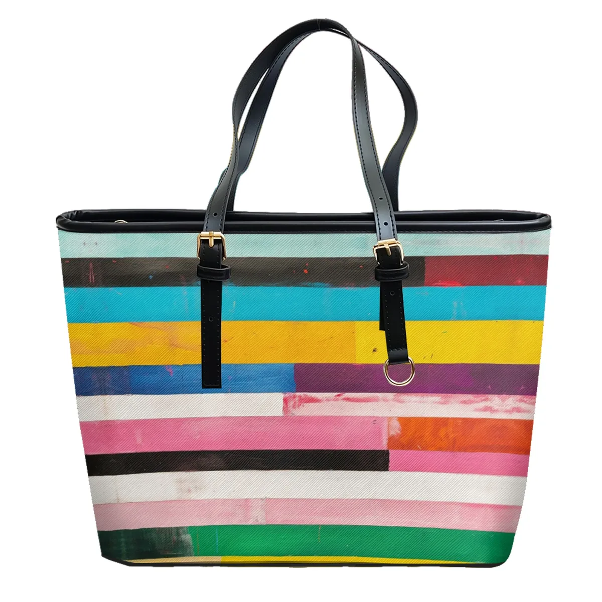 sac à bandoulière en cuir pvc oxford imprimé à rayures aquarelle, fourre-tout léger à fermeture éclair, usage quotidien, sac à main convertible pour le travail et le week-end