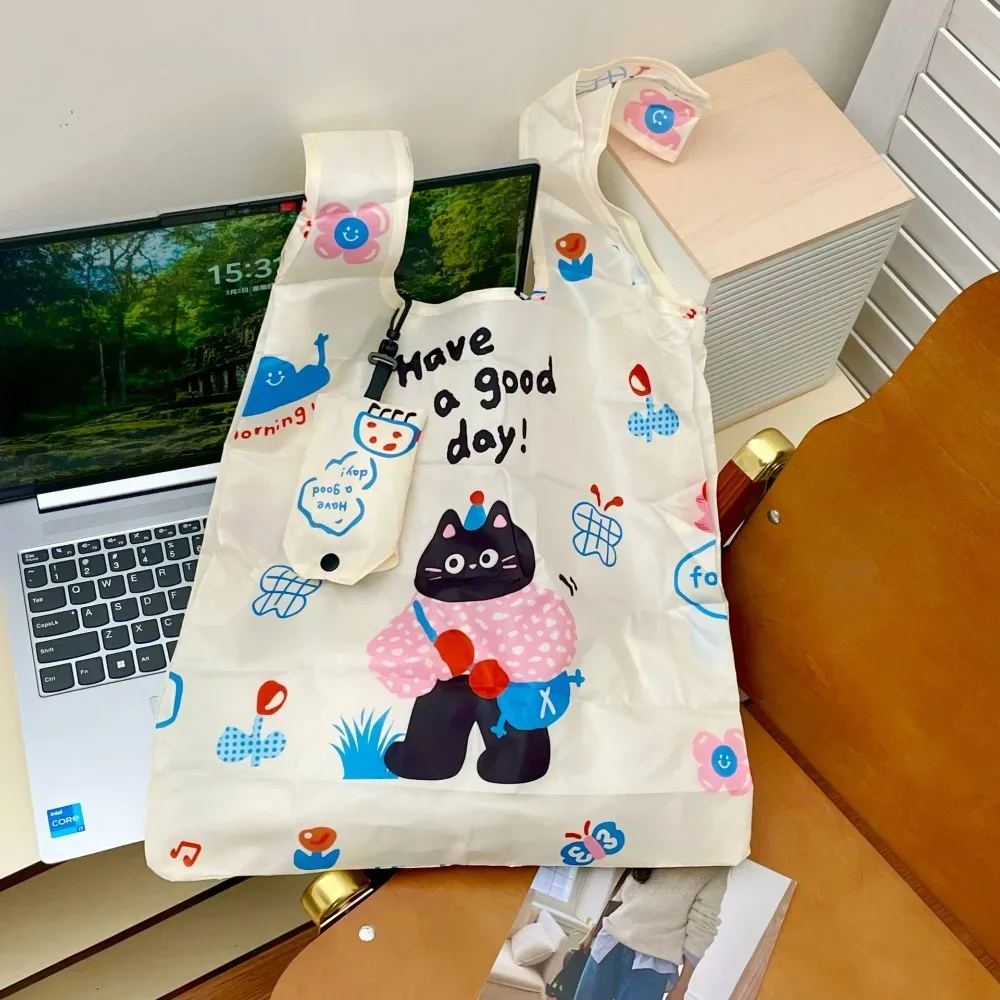 sac de shopping pliable en nylon amusant, sacs de rangement réutilisables, sac écologique à motif de dessin animé, sac fourre-tout imperméable, sac de voyage pour courses.