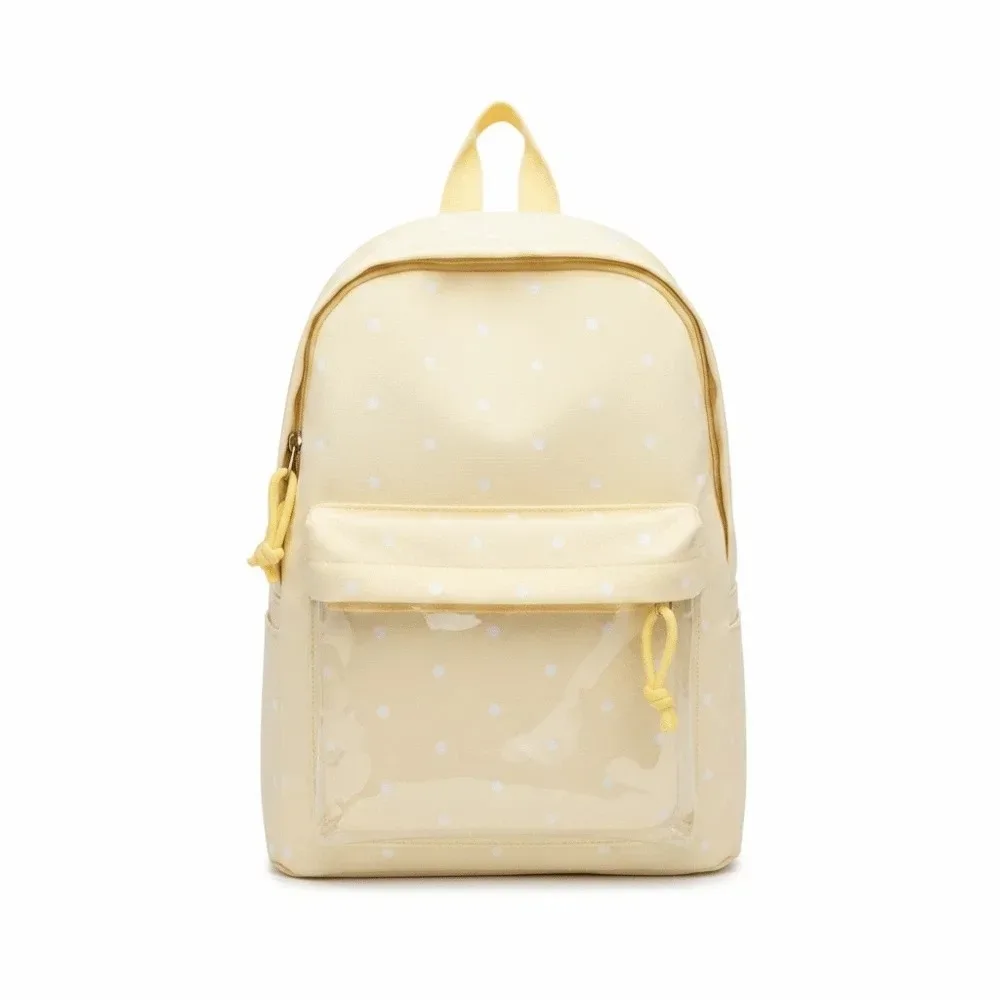 sac ita de style japonais avec fenêtre transparente, bretelles réglables, sac à dos transparent, grande capacité, doublure en polyester, sac à dos à pois.