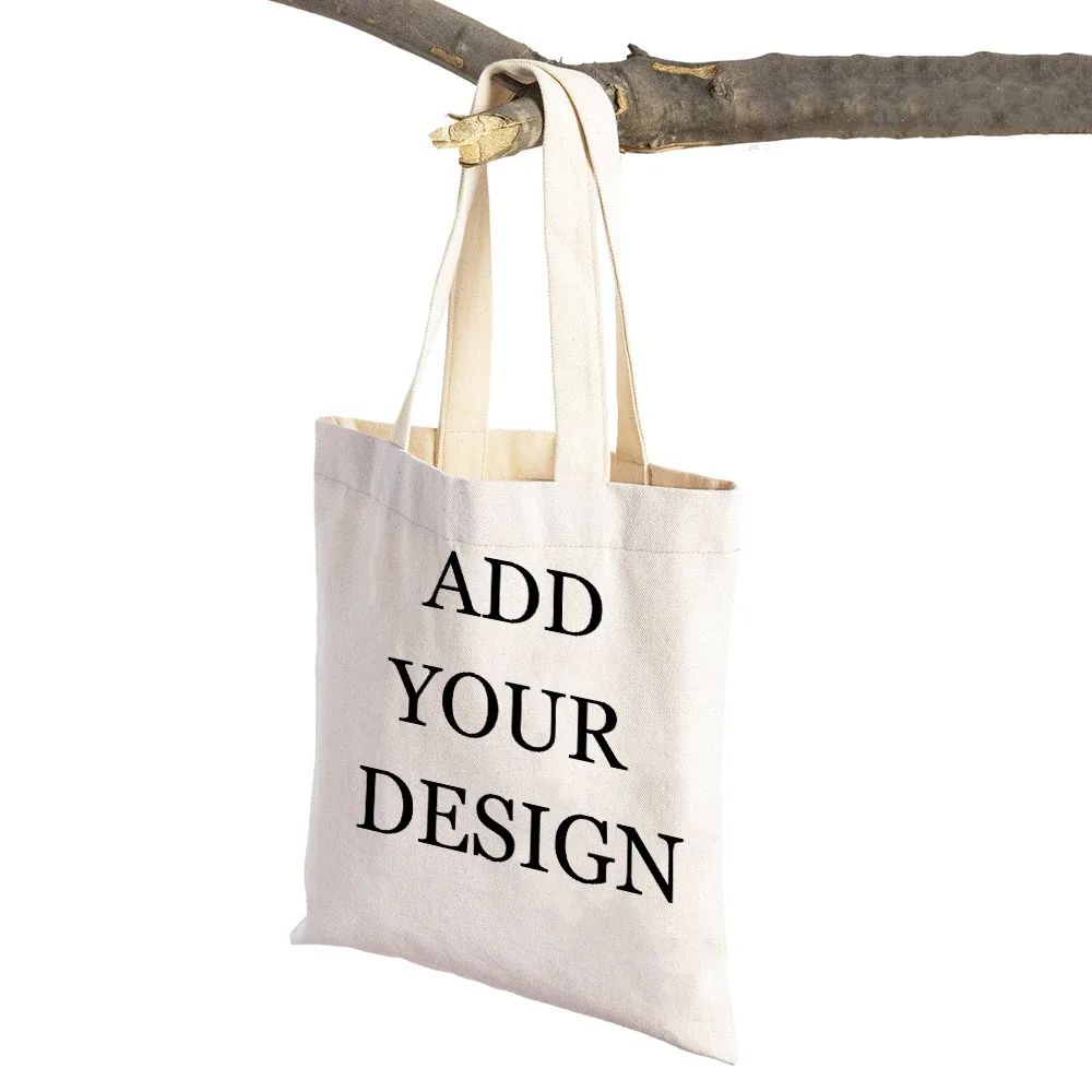 sac fourre-tout personnalisé pour femmes, avec logo imprimé, personnalisé de vos images, sacs à bandoulière de shopping en toile à la mode, livraison directe