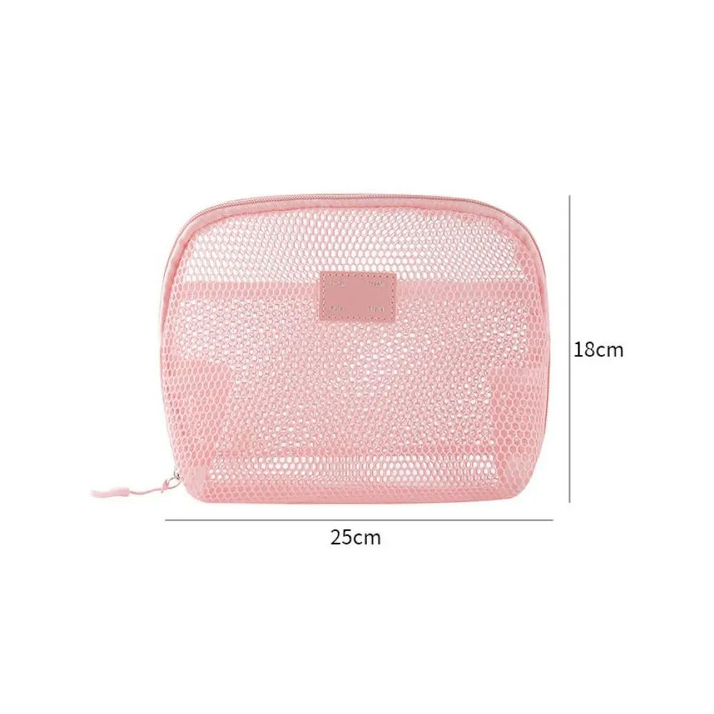 poudres de stockage en nylon décontractées, sac cosmétique en maille à main, polyvalent avec fermeture éclair, voyage