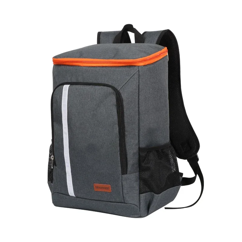 sac dos polyester fibre noire gris bordure orange isolé transport aliments frais voyage pique-nique