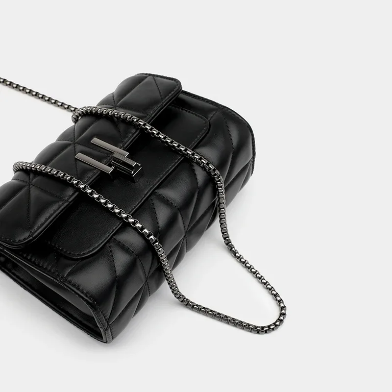 sac à main de luxe noir pour femme en cuir pu, sac bandoulière messager matelassé à carreaux avec pompon, de marque