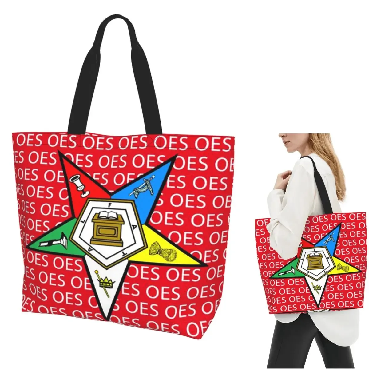 Sac fourre-tout en toile avec logo Order Of The Eastern Star OES, sac à bandoulière de grande capacité, sac à main pour courses pour femmes