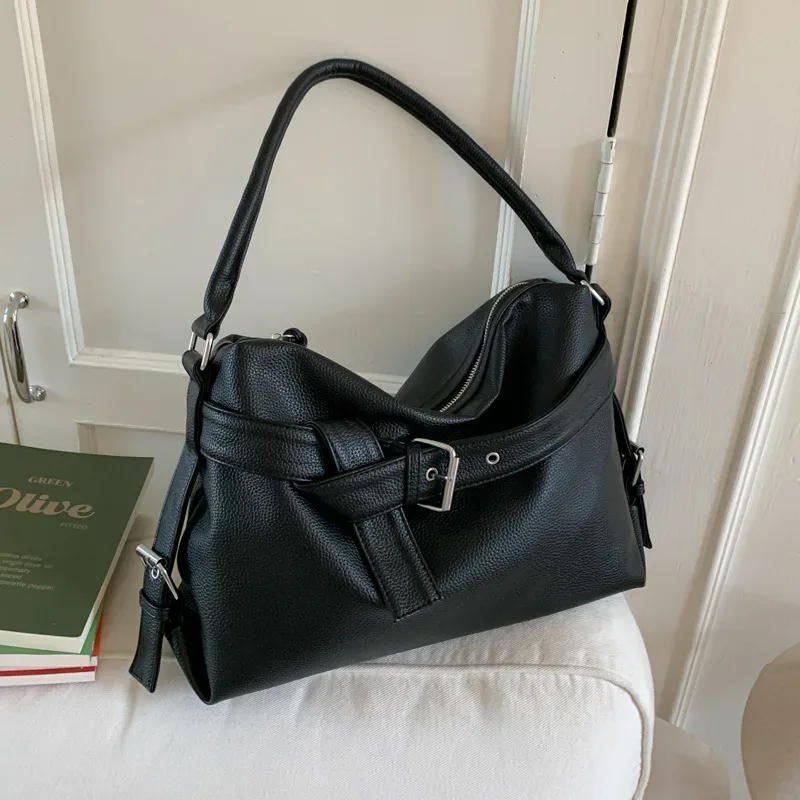 sac fourre-tout en cuir souple de grande capacité, sac à main avec boucle de ceinture, nouveau sac messager à bandoulière rétro pour fille, sac de moto