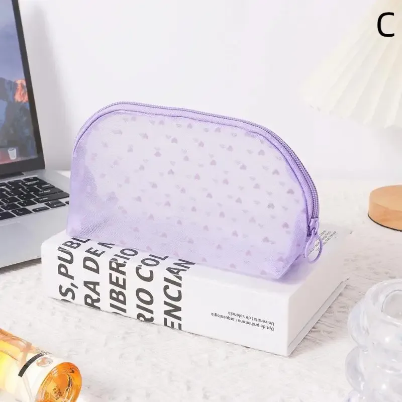 sac de maquillage en maille transparente j]heart, pochette de rangement multifonction portable pour femmes, trousse de toilette pour dames, organisateur de rouge à lèvres