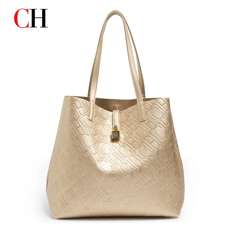 sac à main de luxe ch pour femmes, grande capacité, sac à bandoulière élégant pour le travail, sac à bandoulière doré pour le shopping