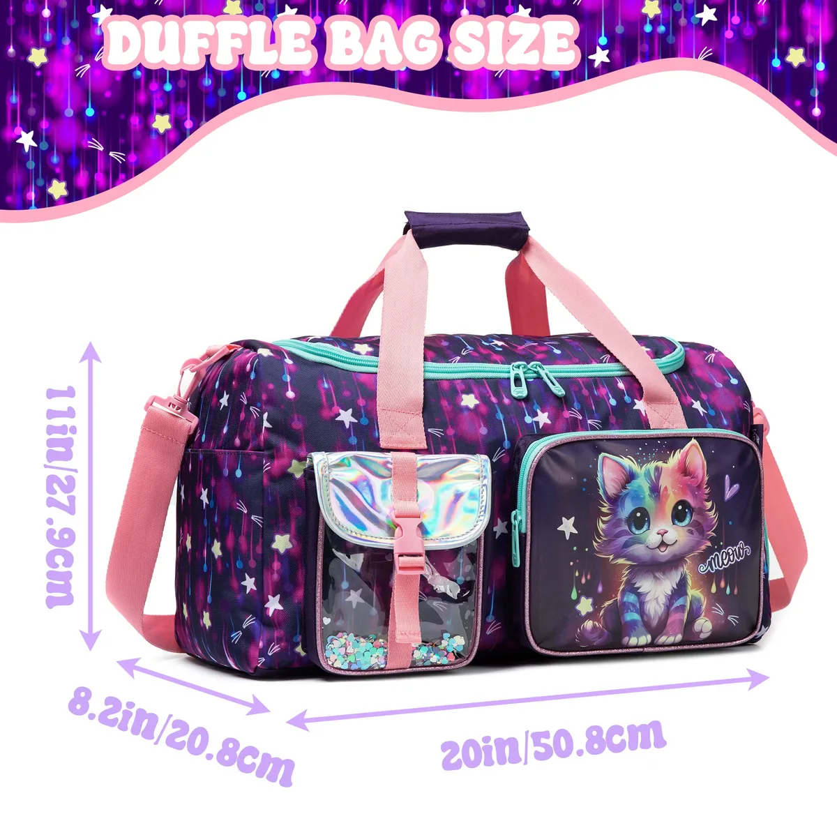 sac de voyage pour enfants, sac de sport pour filles, sac de nuit pour filles, sac de gym, sac de danse pour filles avec compartiment à chaussures